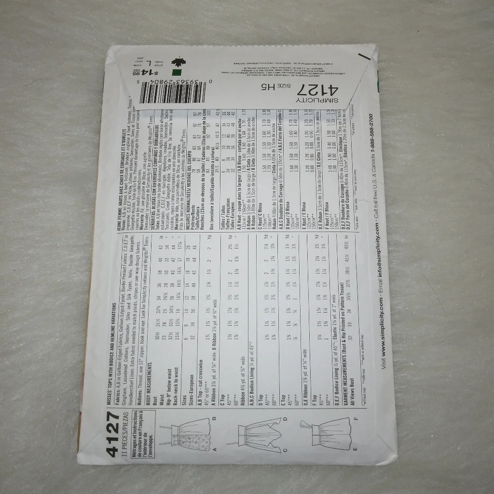 SIMPLICITY 4127 Sz 6-14 Misses tops with bodice and hemline variations, …